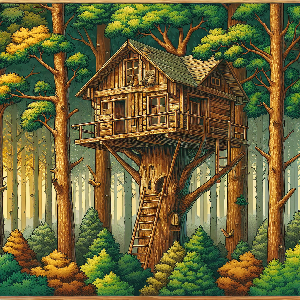 Ein ki-generietes Baumhausbild im Wald