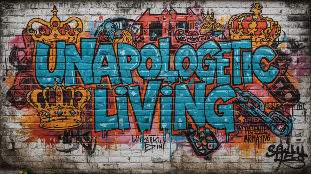 Eine urbanes Graffiti mit der Schrift Unapologetic Living