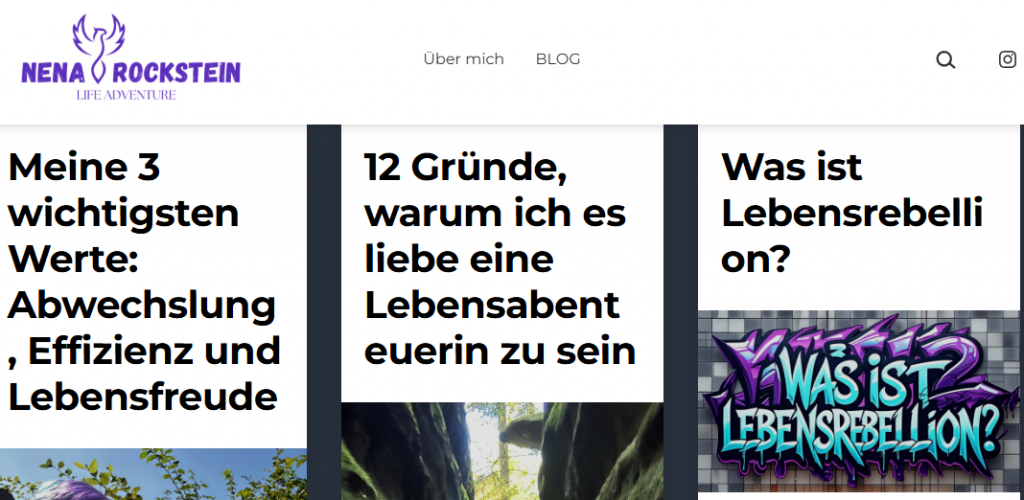 in Screenshot der Homepage Seite von Nena Rockstein mit den ersten Blogartikel