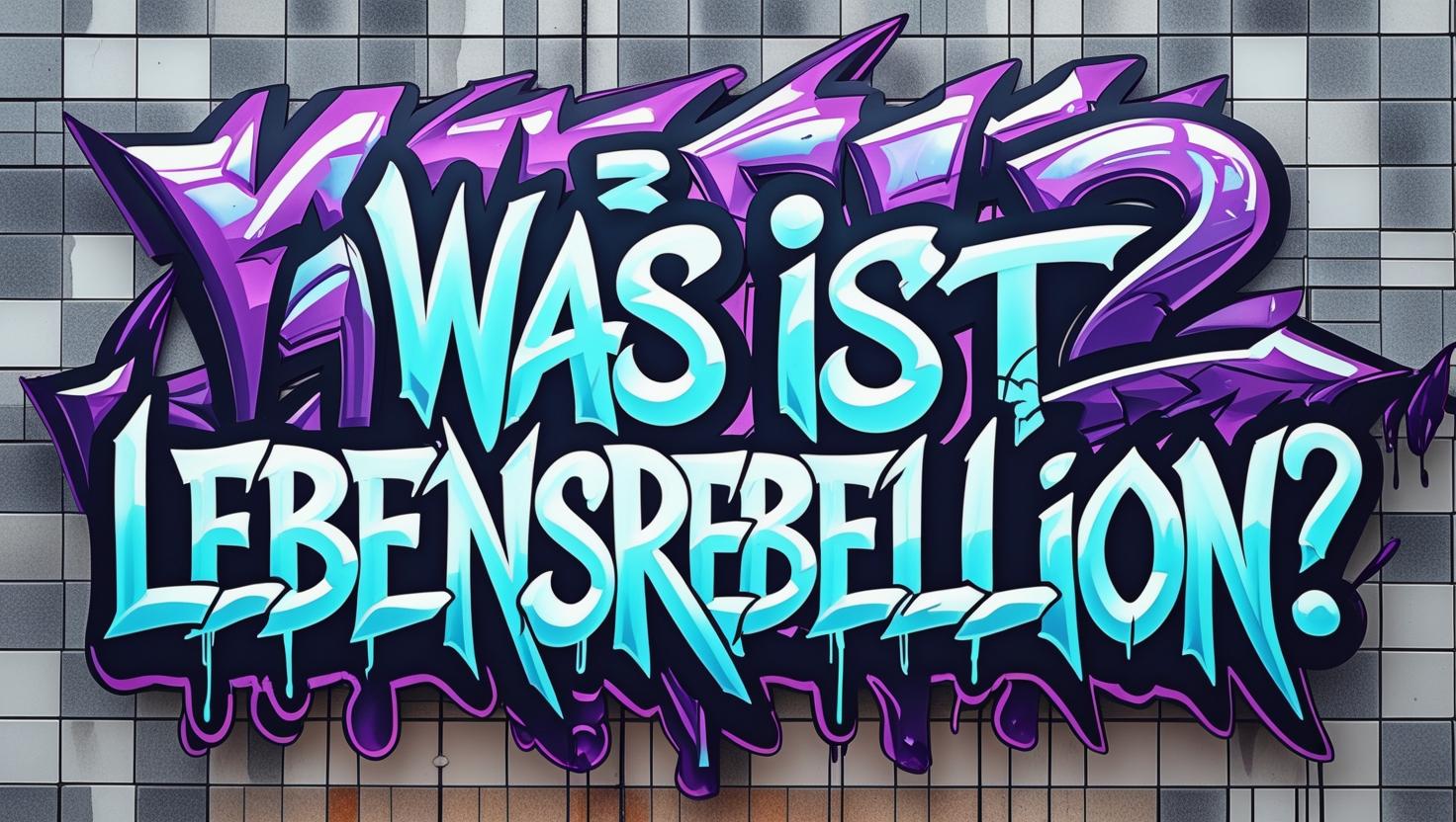 Ein Banner in urban er Graffiti-Style mit dem Satz : "Was ist Lebensrebellion?" auf einer Kachelwand